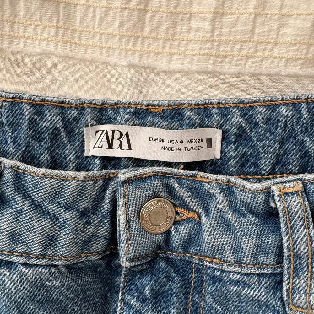 Zara Light Blue Ripped Straight Jeans